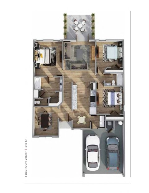 Floor plan for 3 beds, 2 baths, 1546 sqft
